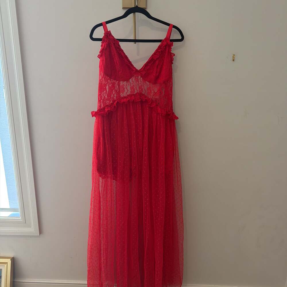 Choosy red lingerie dress polka dot lace maxi overlay new with tags size 20 FAST